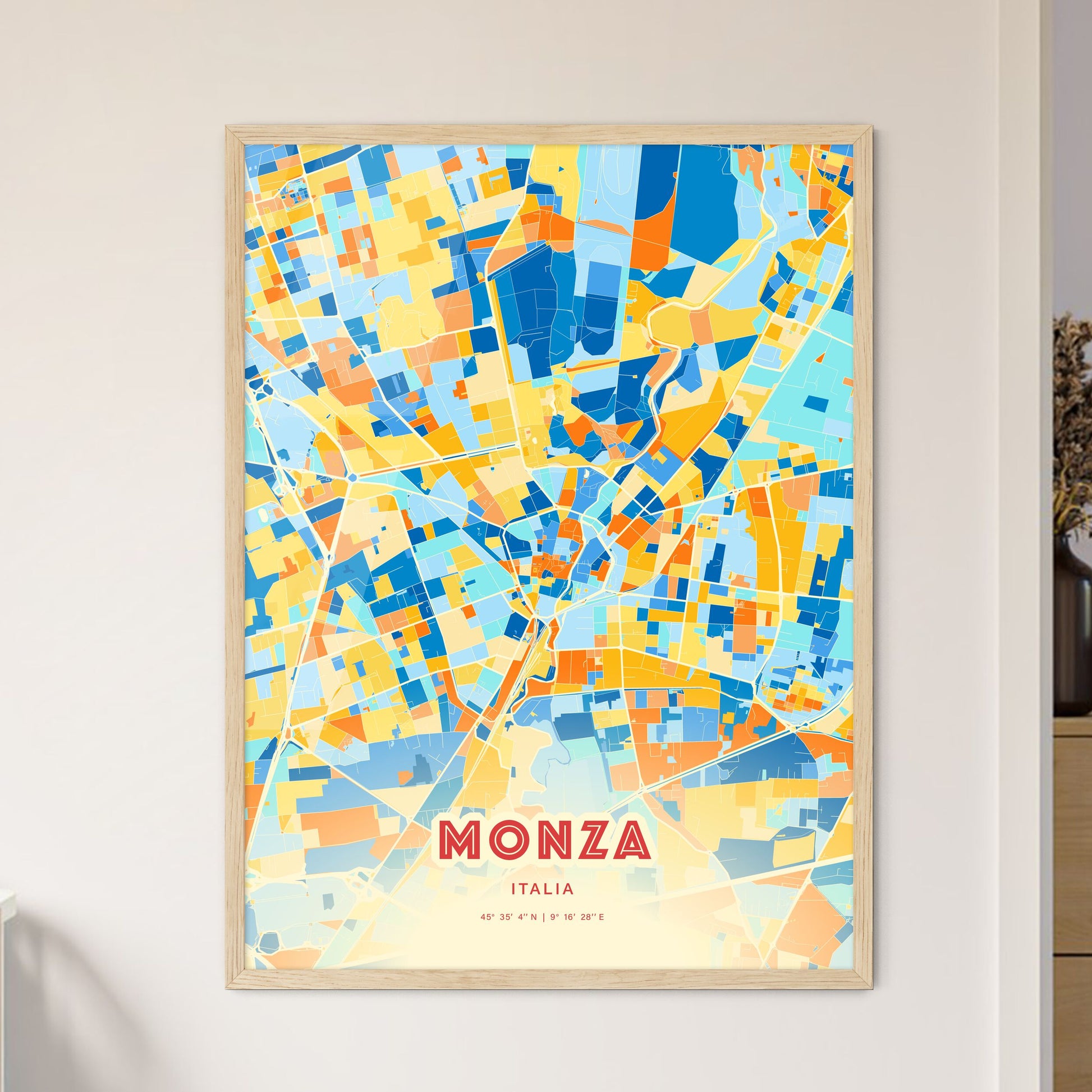 Colorful Monza Italy Fine Art Map Blue Orange