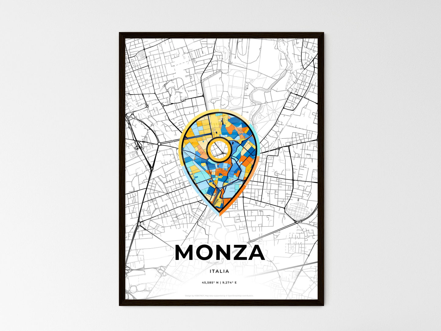 Monza Italy wedding art map with pointer icon