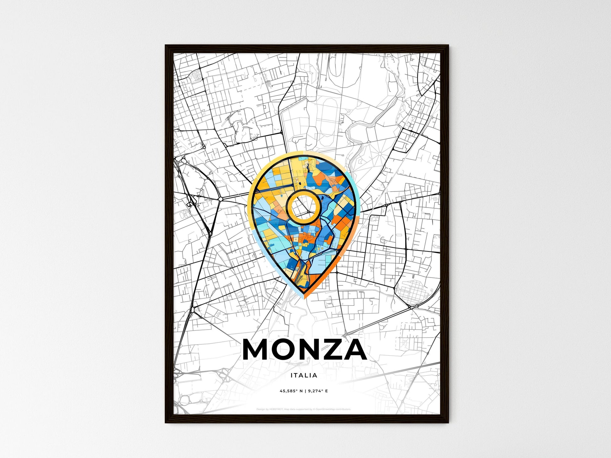 Monza Italy wedding art map with pointer icon