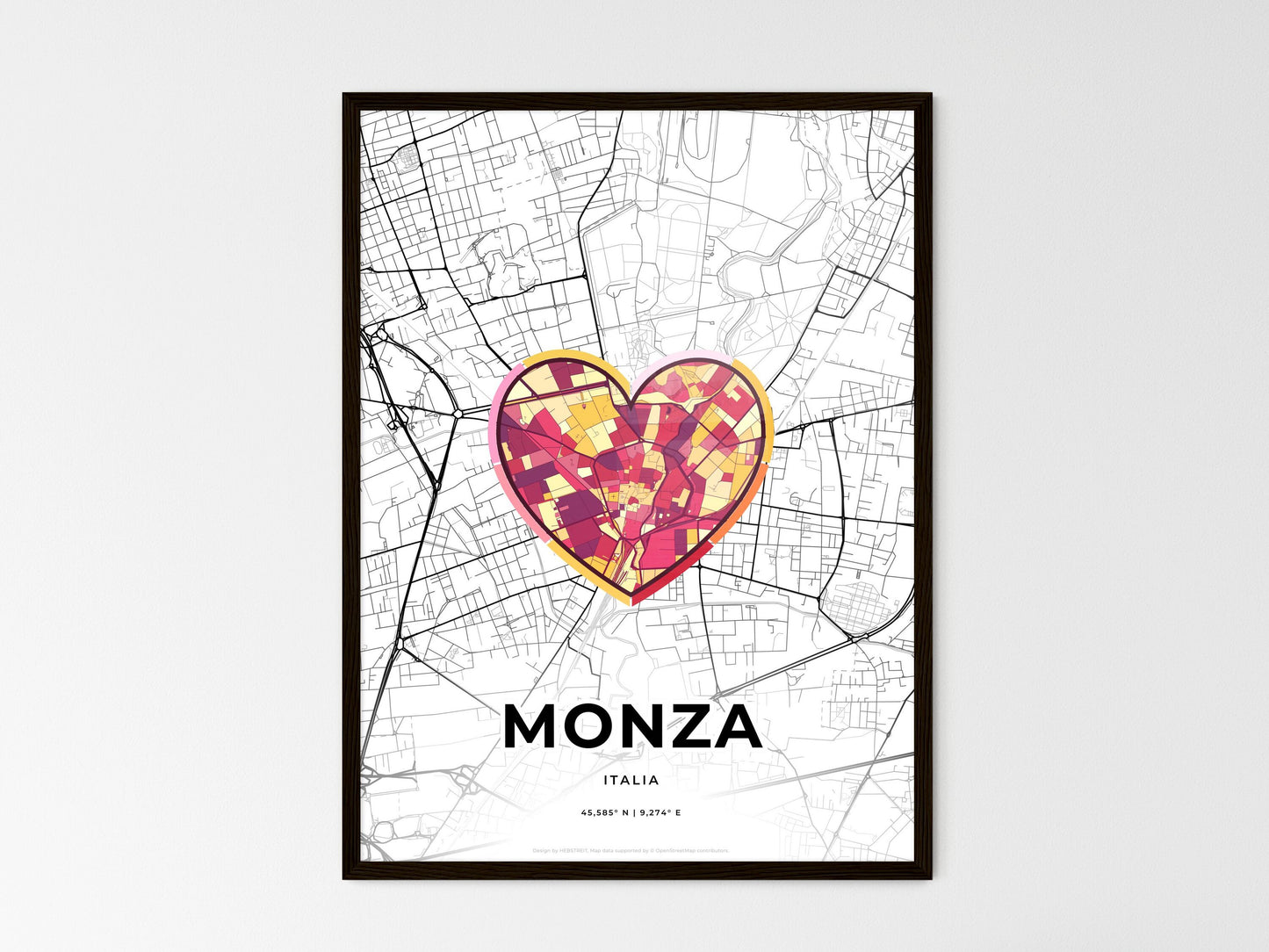 Monza Italy wedding art map with heart icon