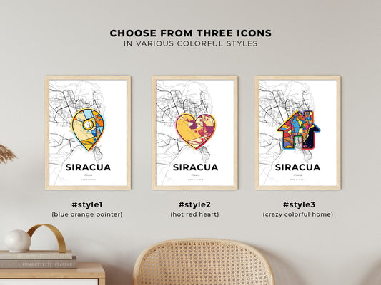 Syracuse Italy maps with colorful icons