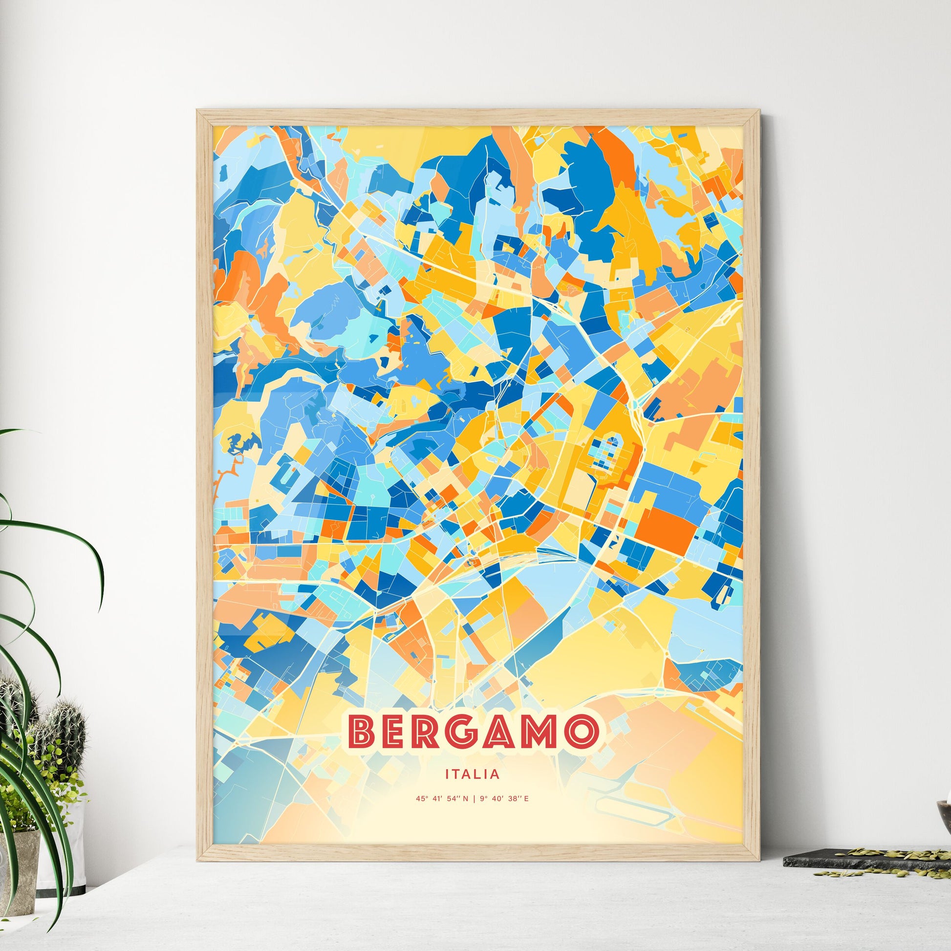 Colorful Bergamo Italy Fine Art Map Blue Orange