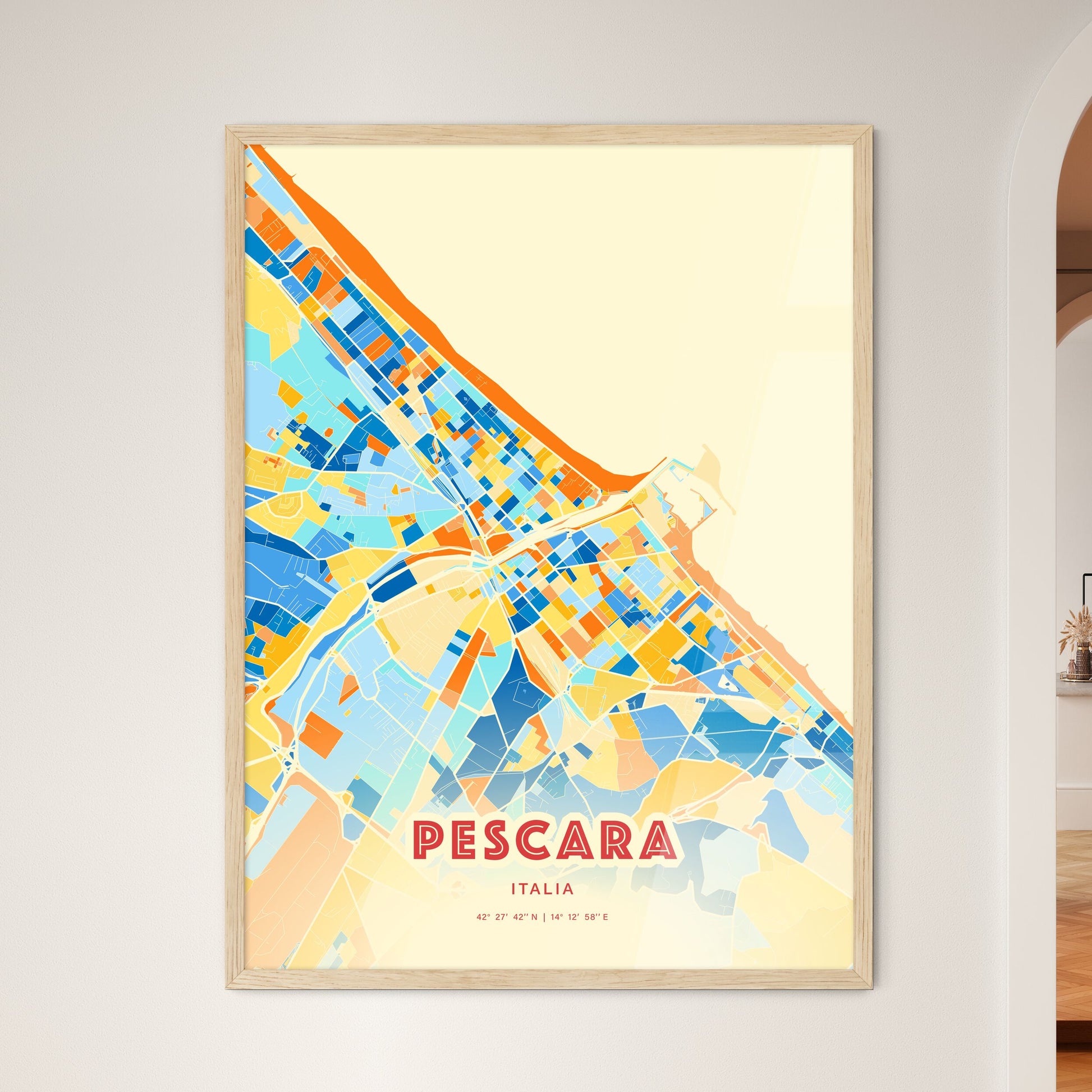 Colorful Pescara Italy Fine Art Map Blue Orange