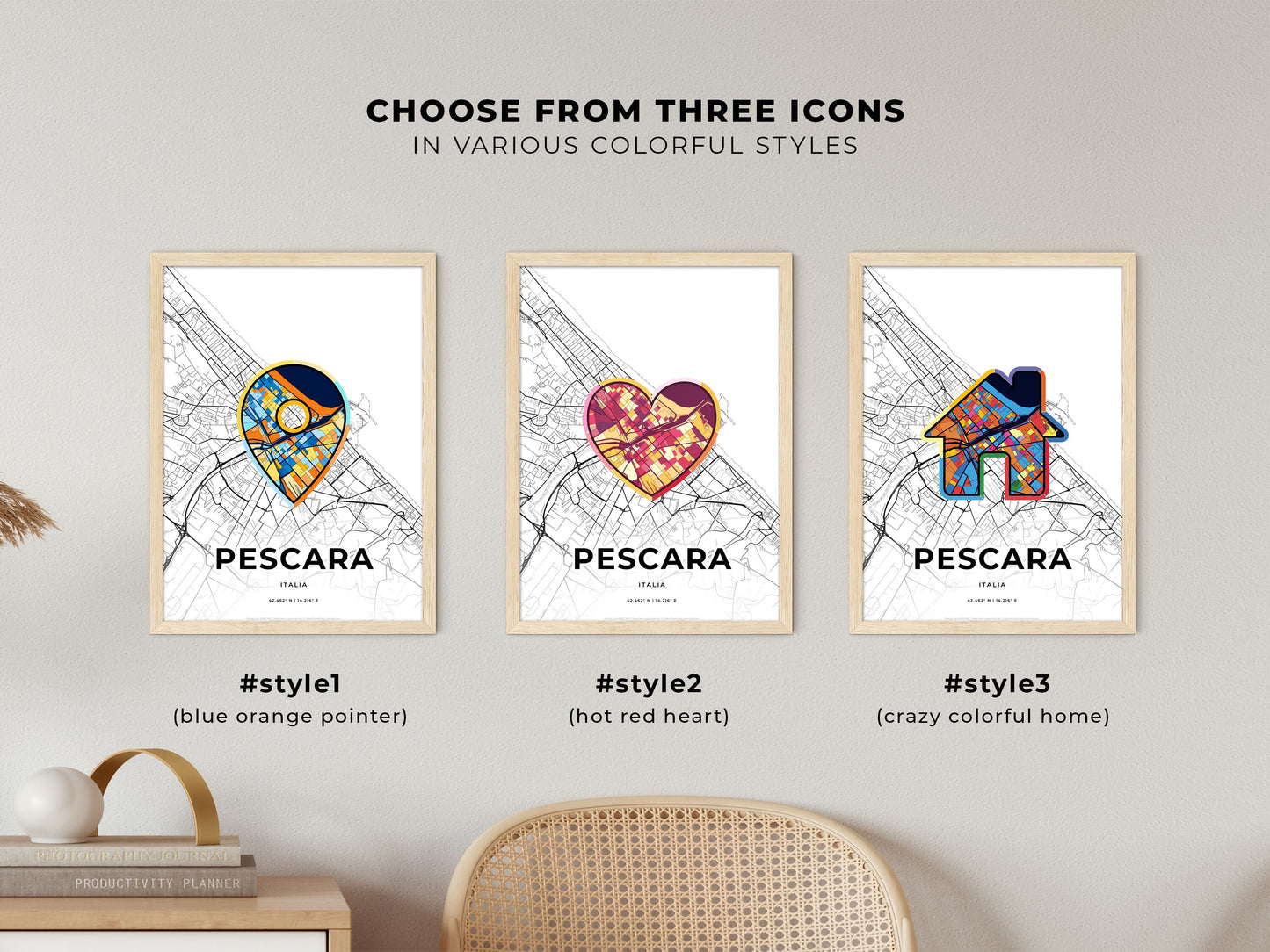Pescara Italy maps with colorful icons