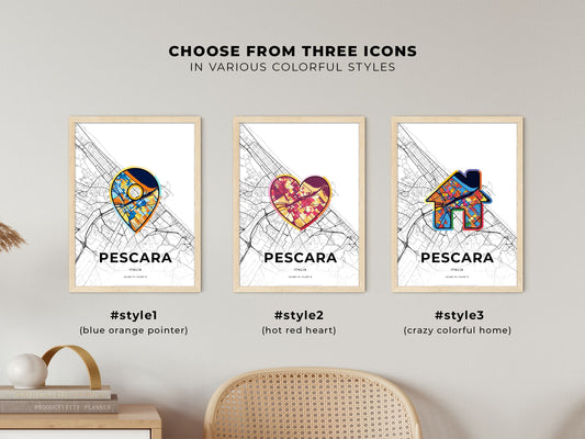 Pescara Italy maps with colorful icons