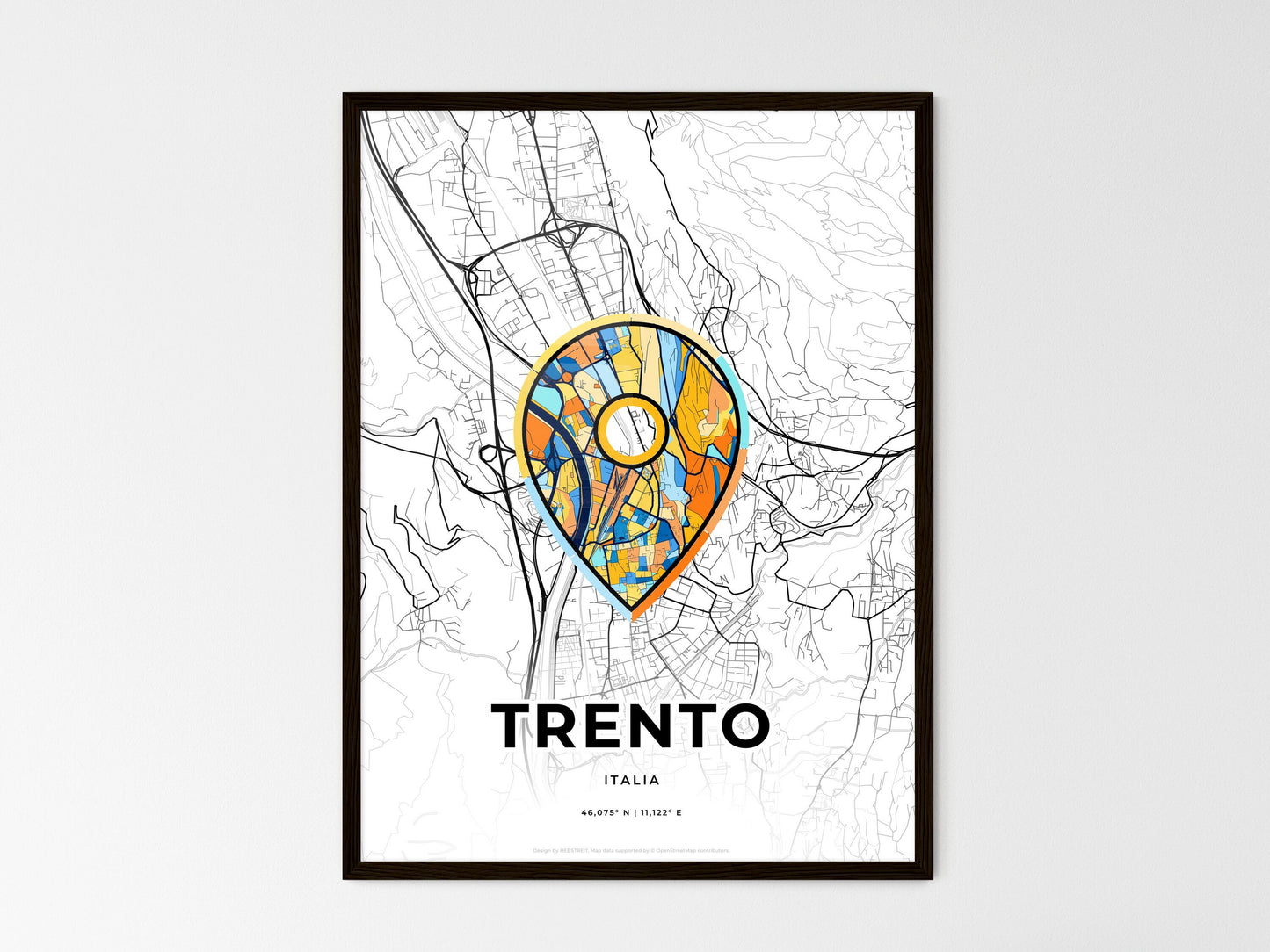TRENTO ITALY minimal art map with a colorful icon. Where it all began, Couple map gift. Style 1