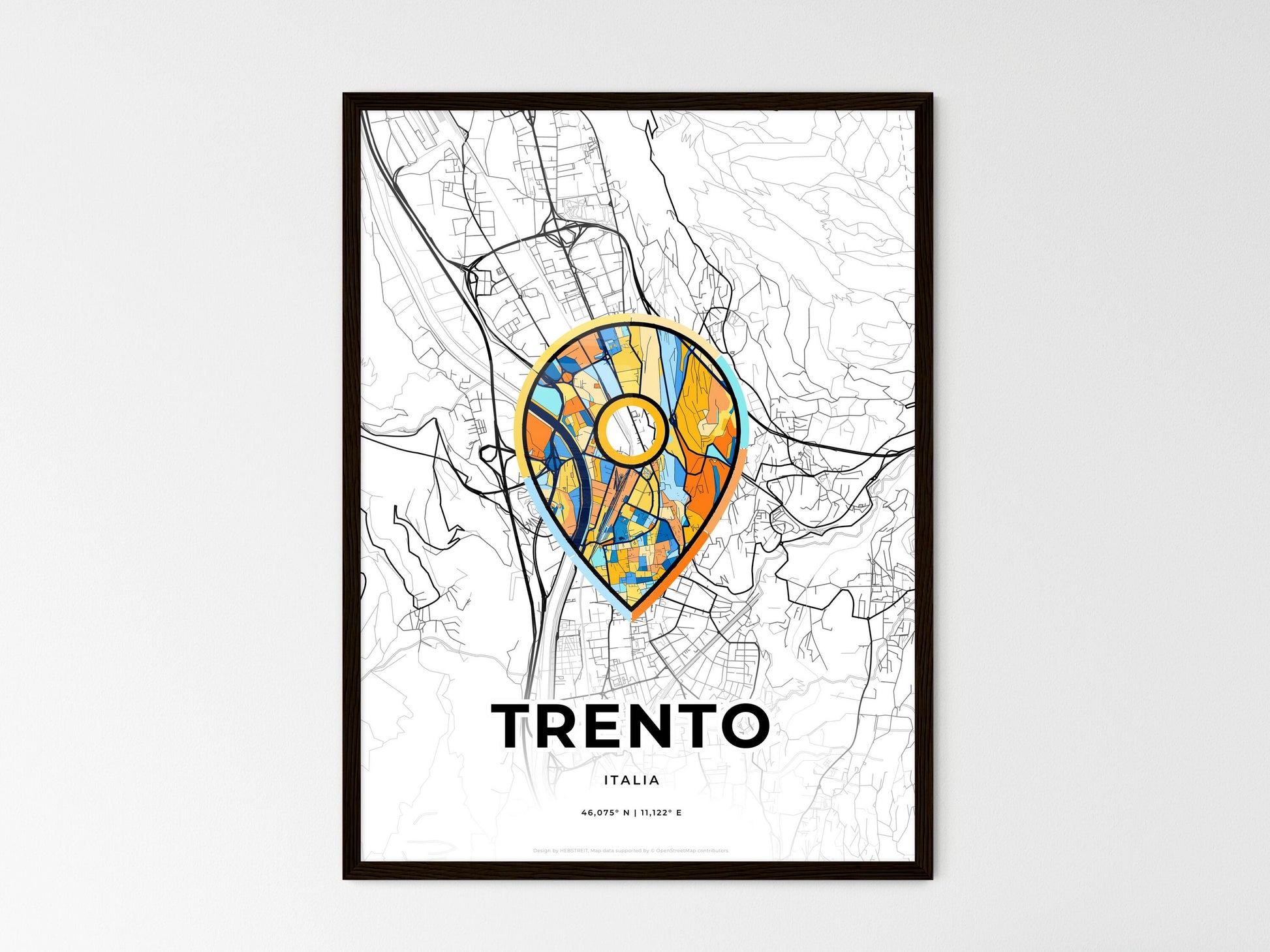 TRENTO ITALY minimal art map with a colorful icon. Where it all began, Couple map gift. Style 1