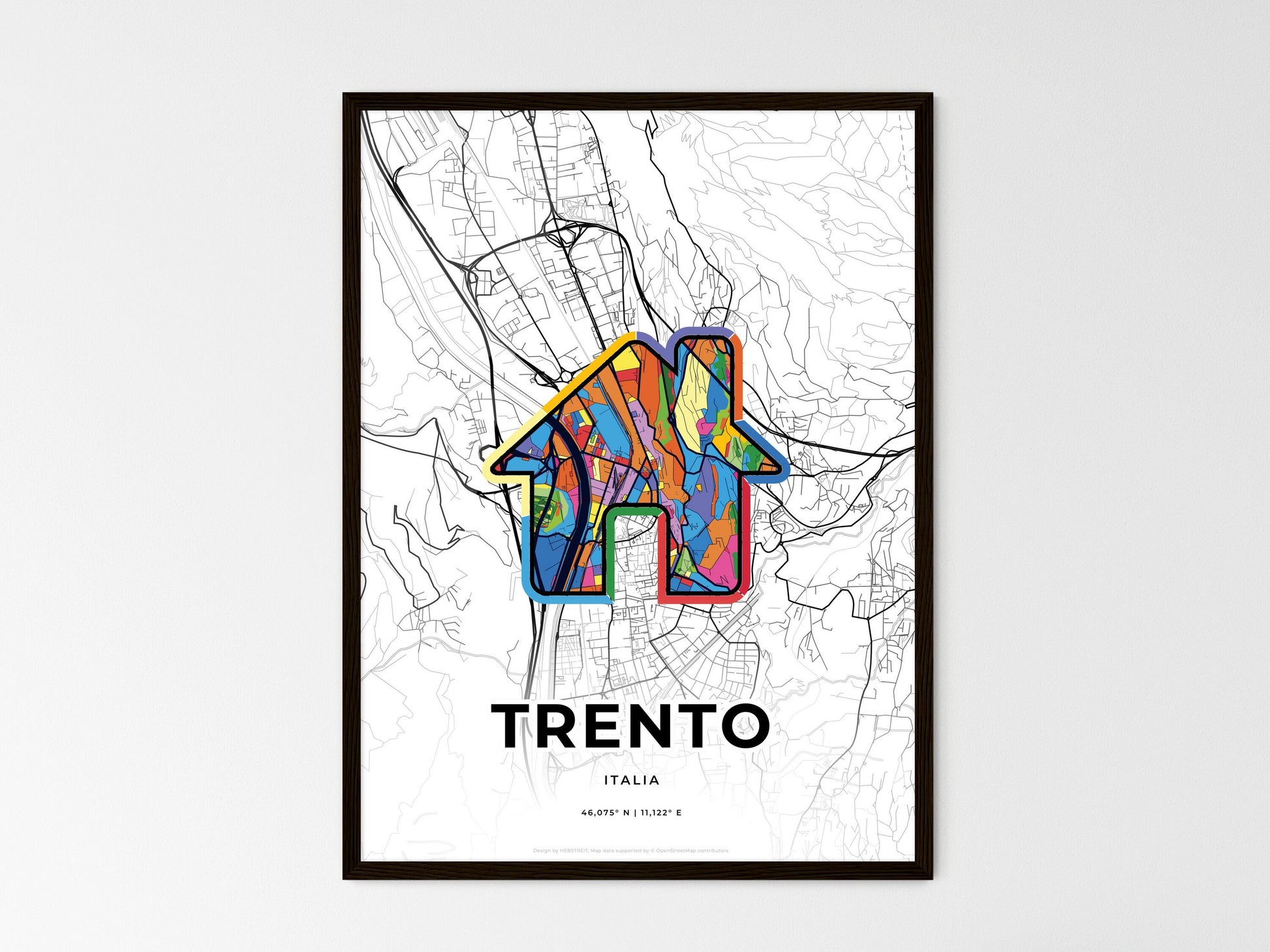 TRENTO ITALY minimal art map with a colorful icon. Where it all began, Couple map gift. Style 3