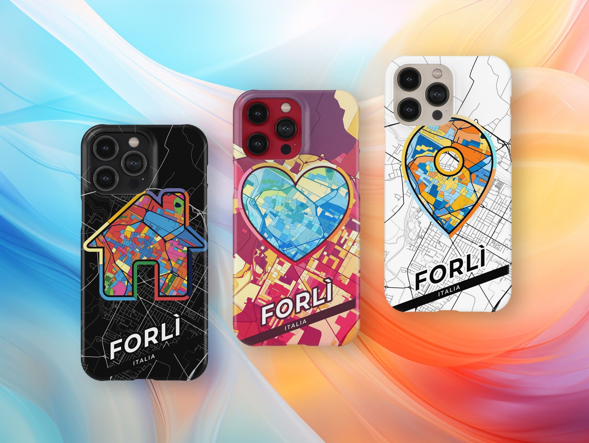 Forlì Italy slim phone case with colorful icon. Birthday, wedding or housewarming gift. Couple match cases.