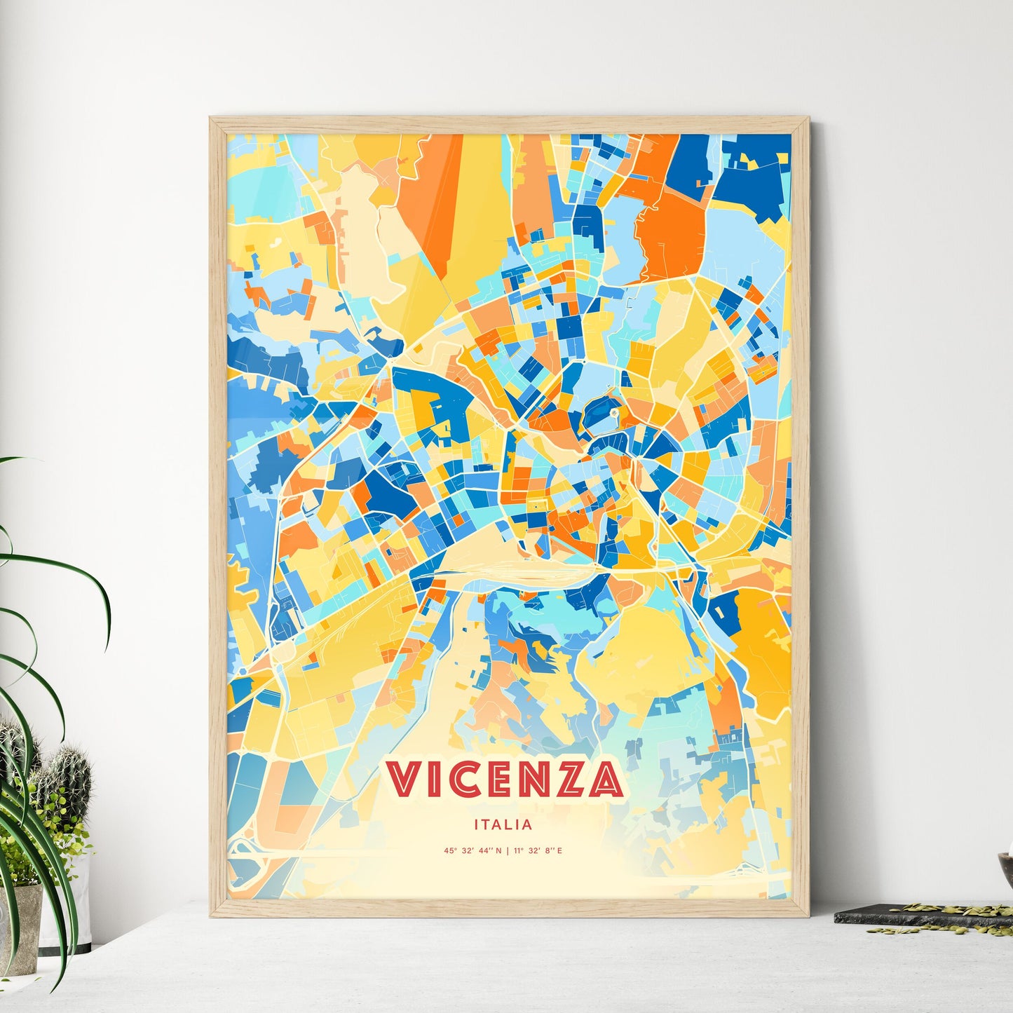 Colorful Vicenza Italy Fine Art Map Blue Orange