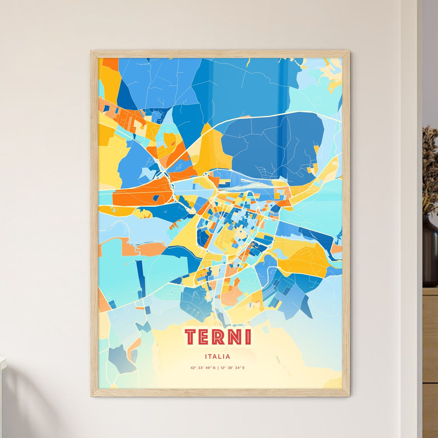 Colorful Terni Italy Fine Art Map Blue Orange