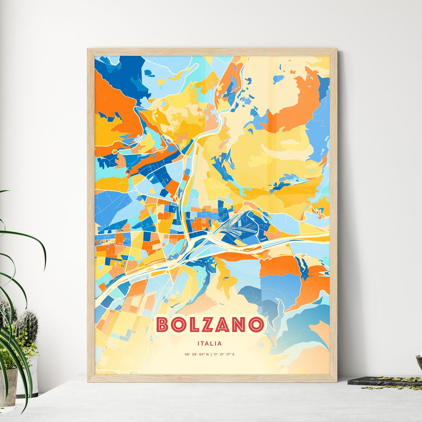 Colorful BOLZANO ITALY Fine Art Map Blue Orange