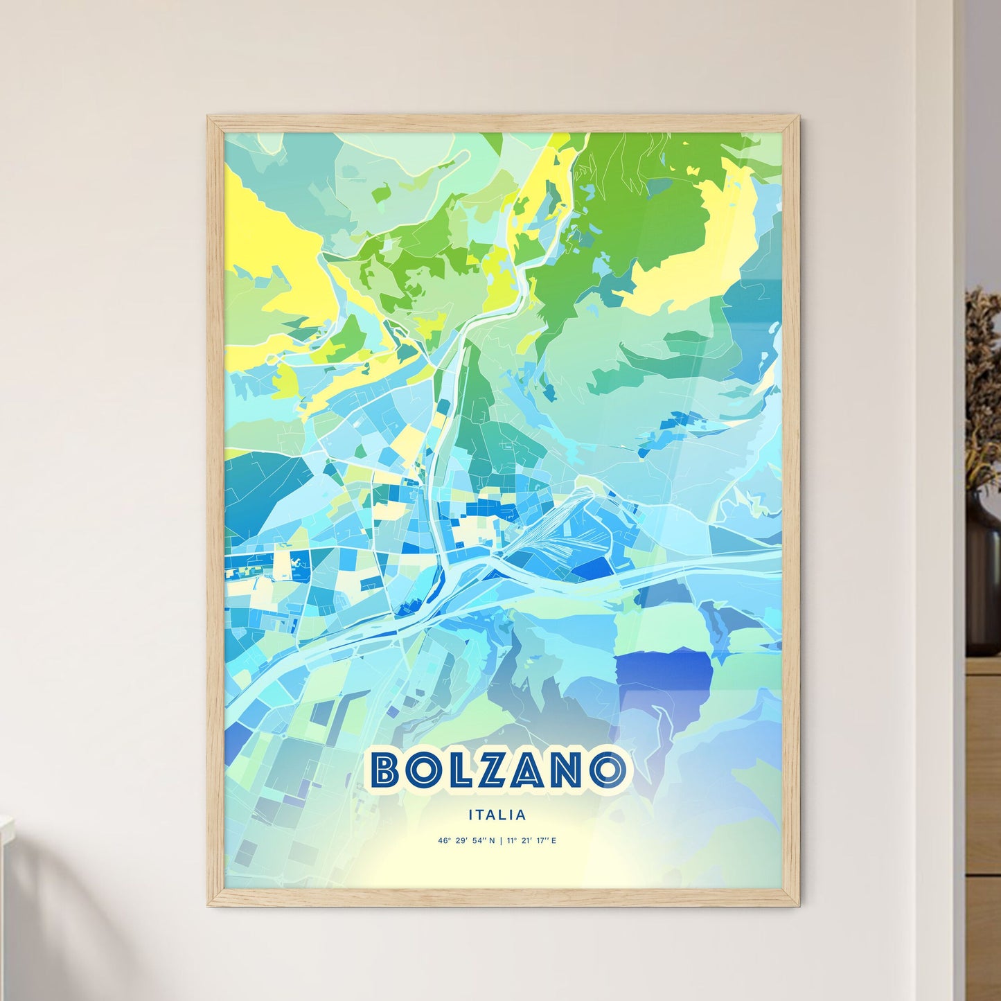 Colorful BOLZANO ITALY Fine Art Map Cool Blue