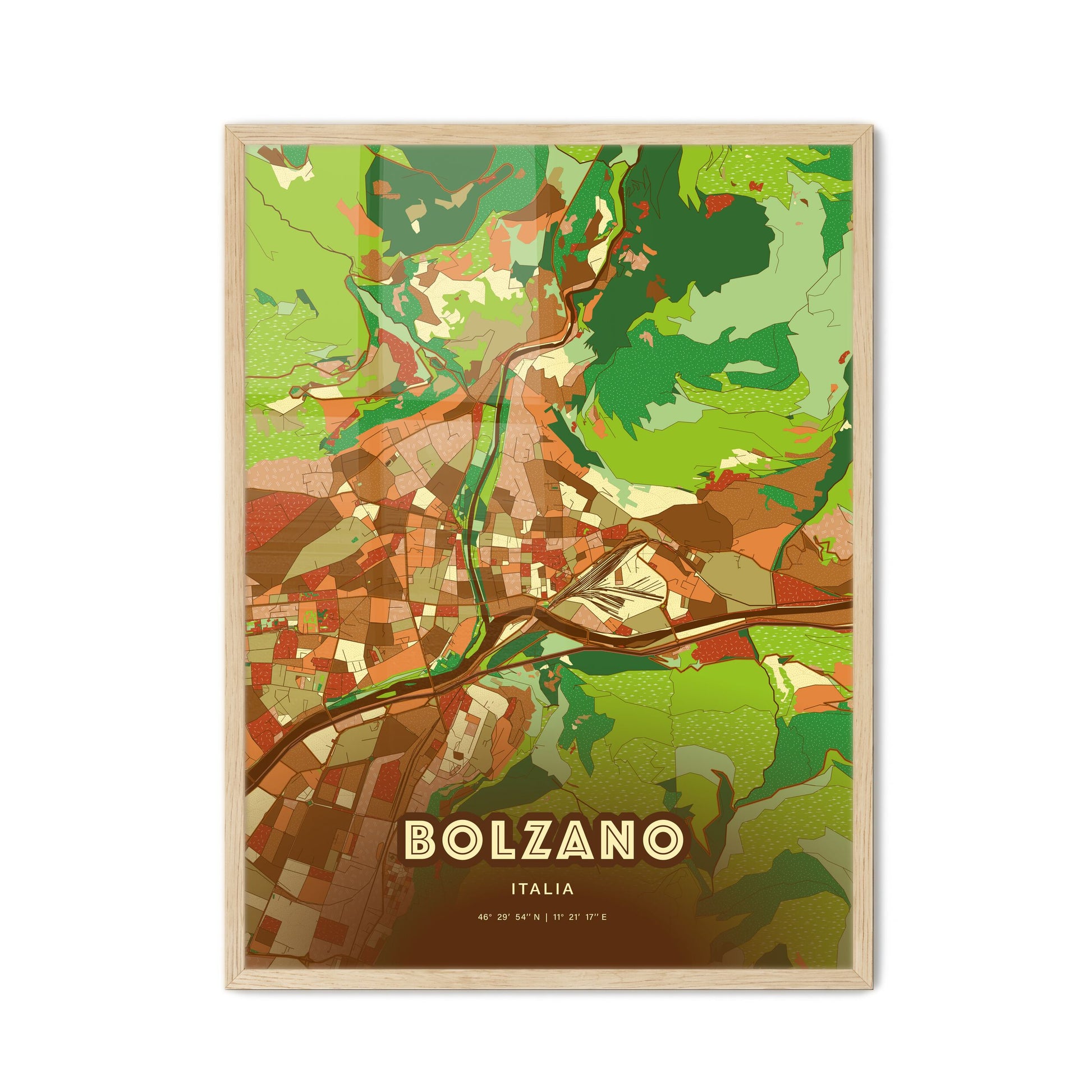 Colorful BOLZANO ITALY Fine Art Map Farmhouse