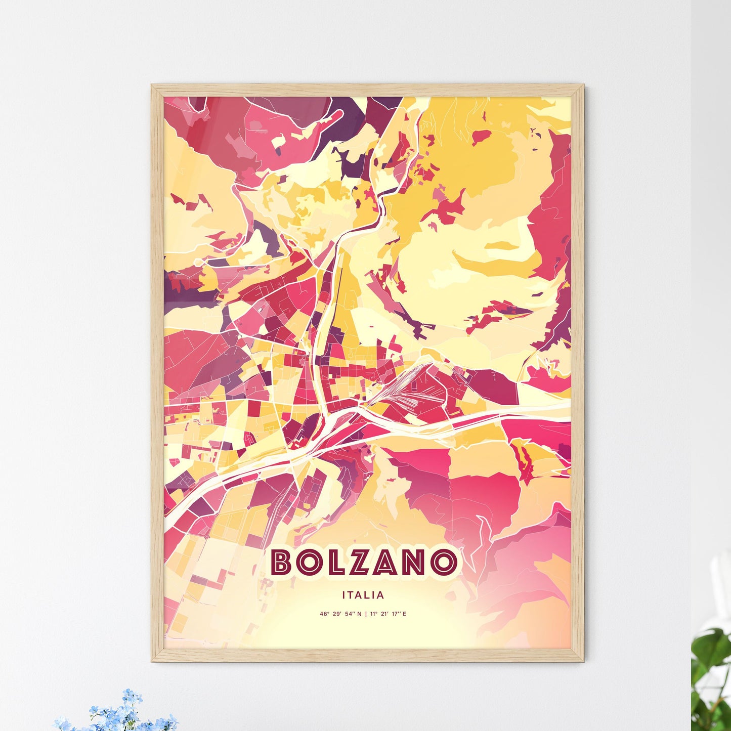 Colorful BOLZANO ITALY Fine Art Map Hot Red