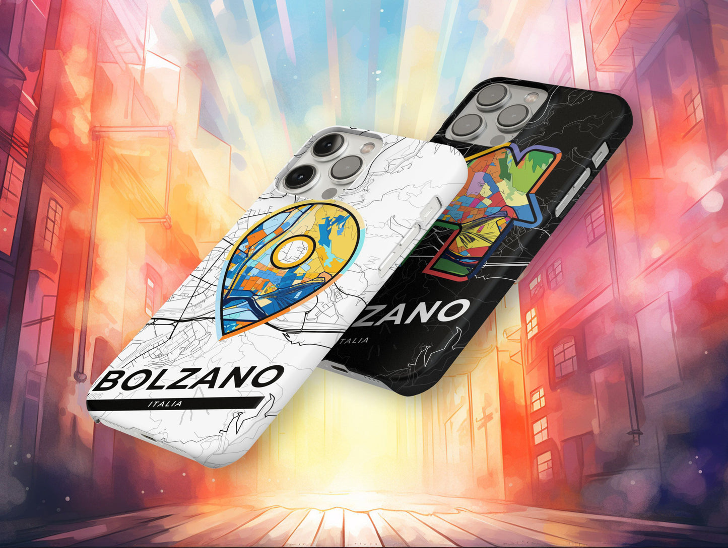 Bolzano Italy slim phone case with colorful icon. Birthday, wedding or housewarming gift. Couple match cases.