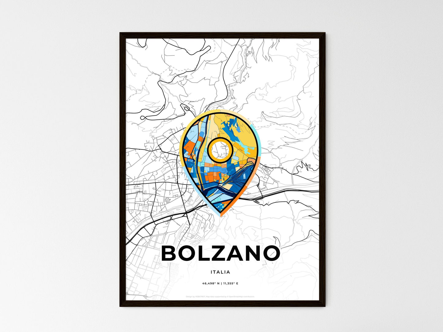 BOLZANO ITALY minimal art map with a colorful icon. Where it all began, Couple map gift. Style 1