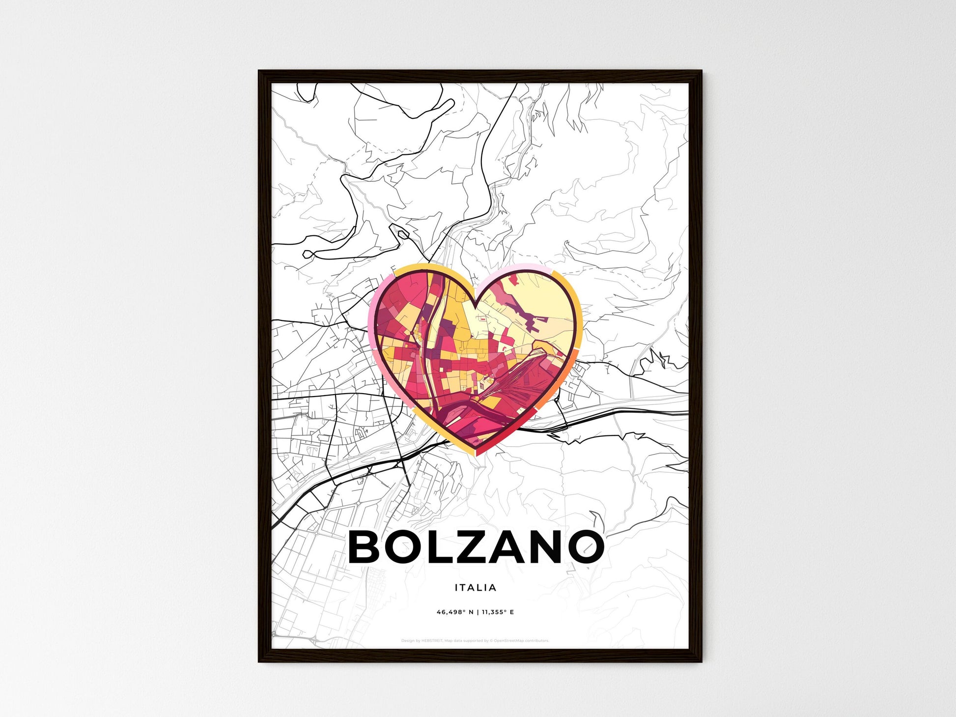 BOLZANO ITALY minimal art map with a colorful icon. Where it all began, Couple map gift. Style 2