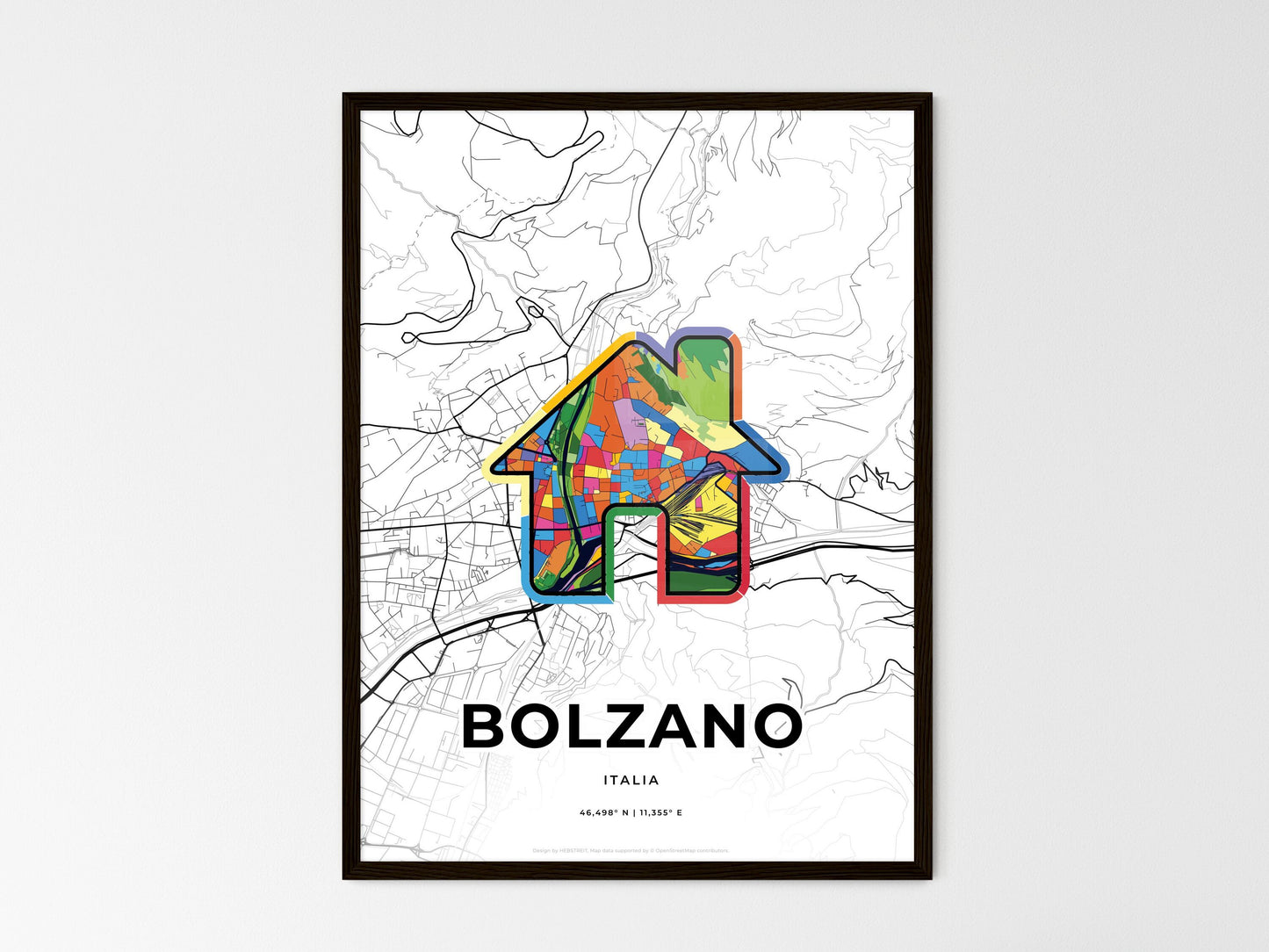 BOLZANO ITALY minimal art map with a colorful icon. Where it all began, Couple map gift. Style 3