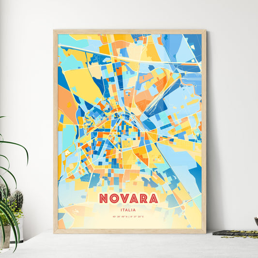 Colorful Novara Italy Fine Art Map Blue Orange