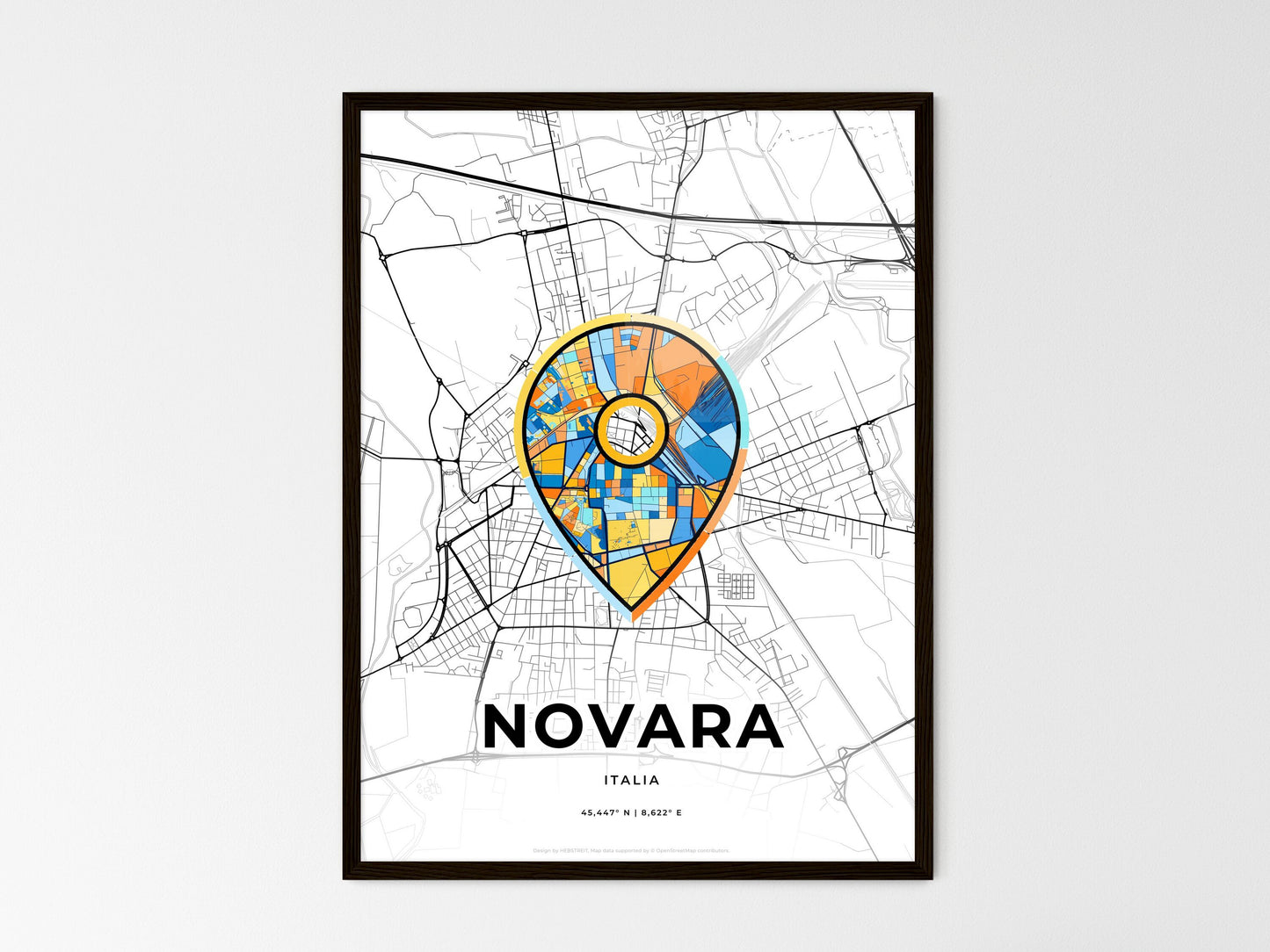 Novara Italy wedding art map with pointer icon