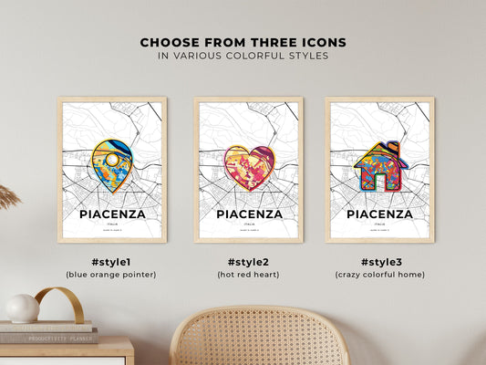 Piacenza Italy maps with colorful icons