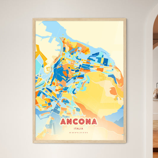 Colorful Ancona Italy Fine Art Map Blue Orange