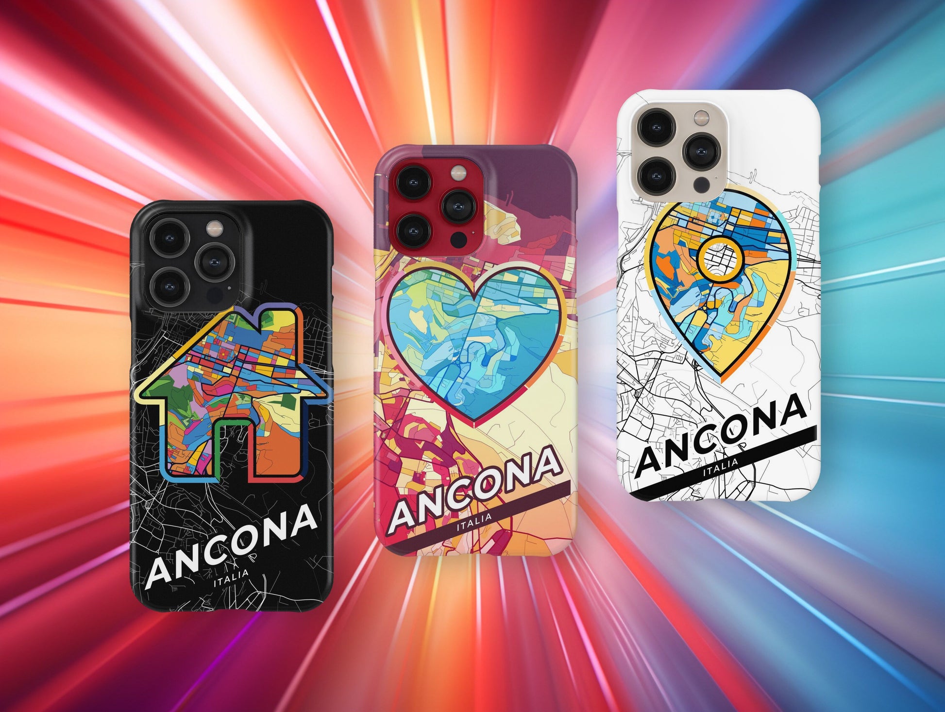Ancona Italy slim phone case with colorful icon. Birthday, wedding or housewarming gift. Couple match cases.