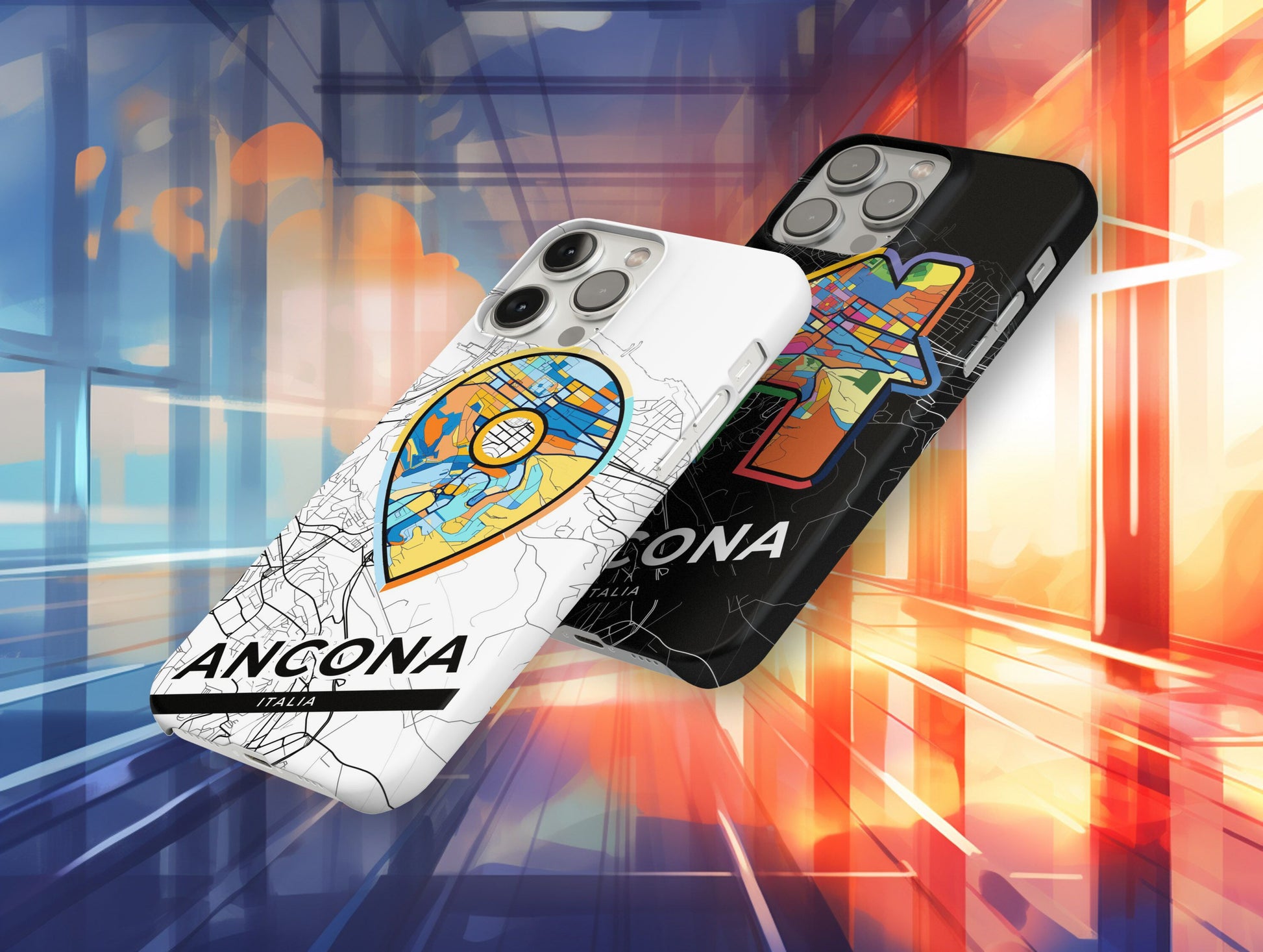 Ancona Italy slim phone case with colorful icon. Birthday, wedding or housewarming gift. Couple match cases.