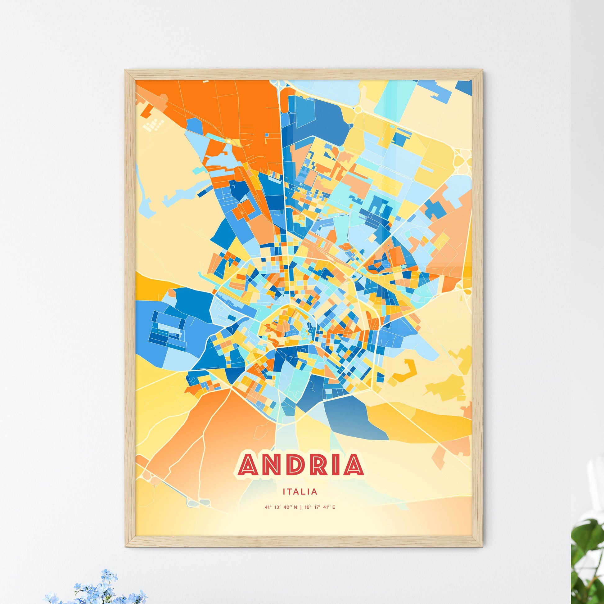 Colorful Andria Italy Fine Art Map Blue Orange