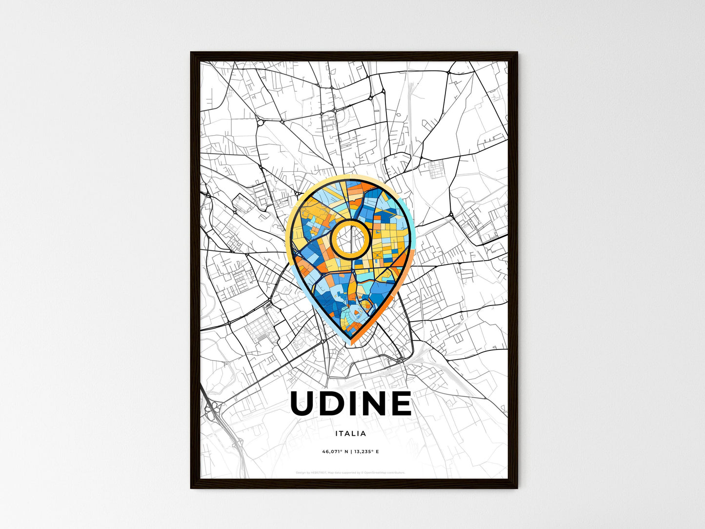 Udine Italy wedding art map with pointer icon