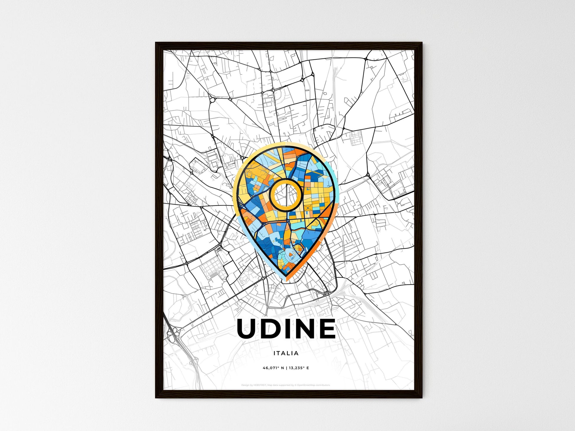 Udine Italy wedding art map with pointer icon