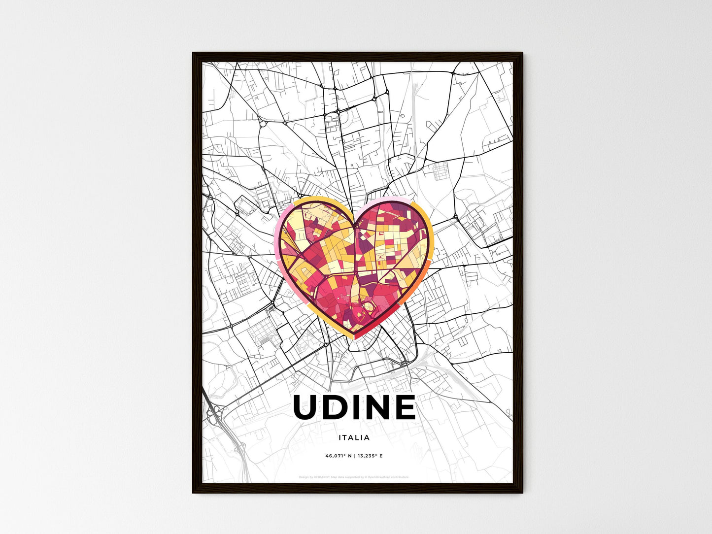 Udine Italy wedding art map with heart icon