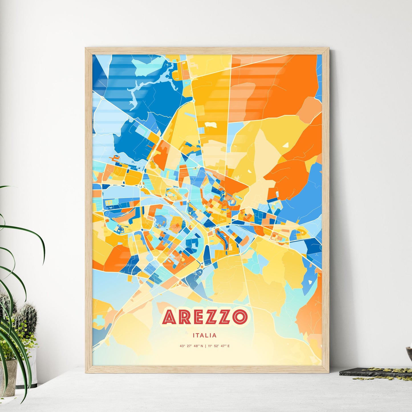 Colorful Arezzo Italy Fine Art Map Blue Orange