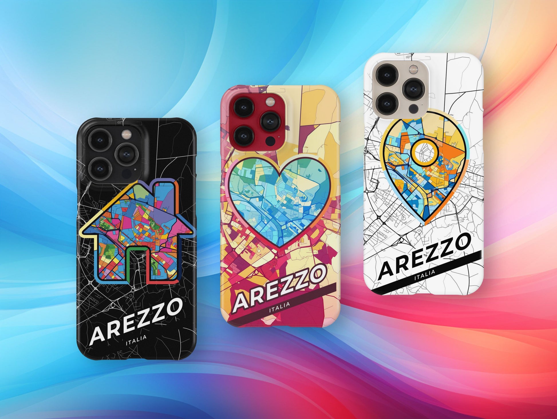 Arezzo Italy slim phone case with colorful icon. Birthday, wedding or housewarming gift. Couple match cases.