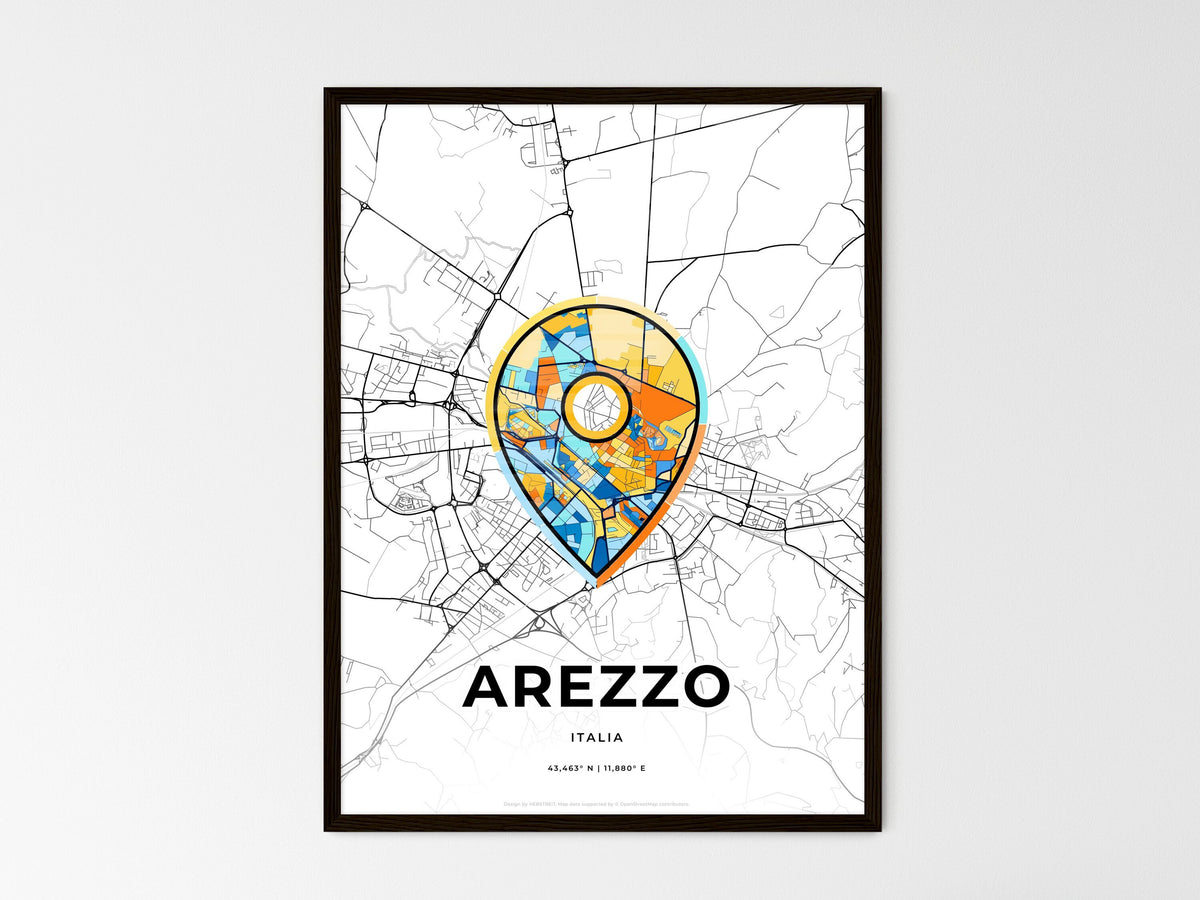Arezzo Italy wedding art map with pointer icon
