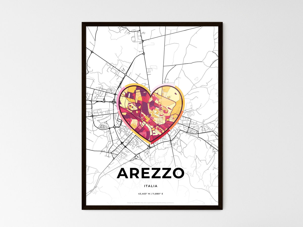 Arezzo Italy wedding art map with heart icon