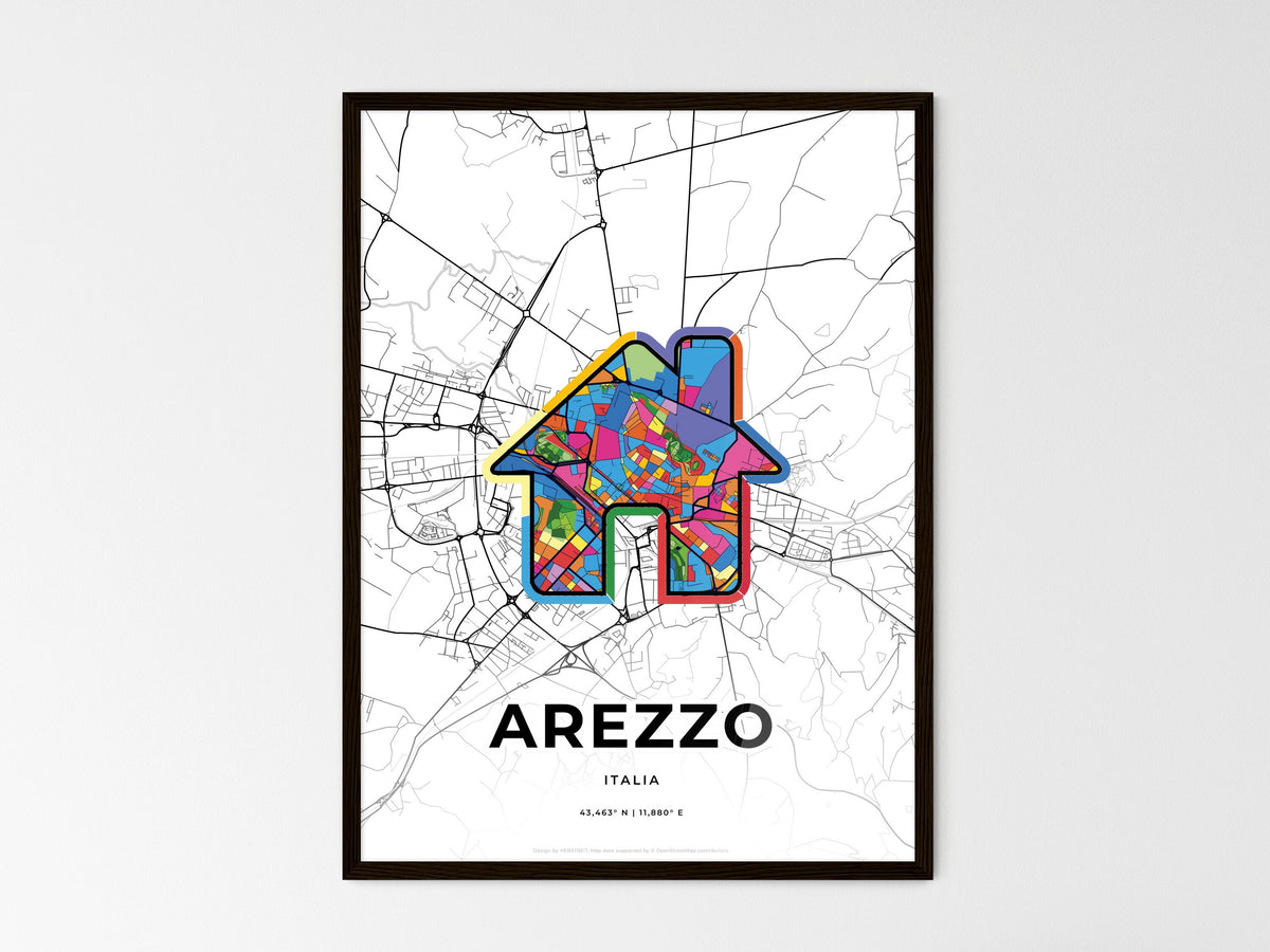 Arezzo Italy wedding art map with home icon