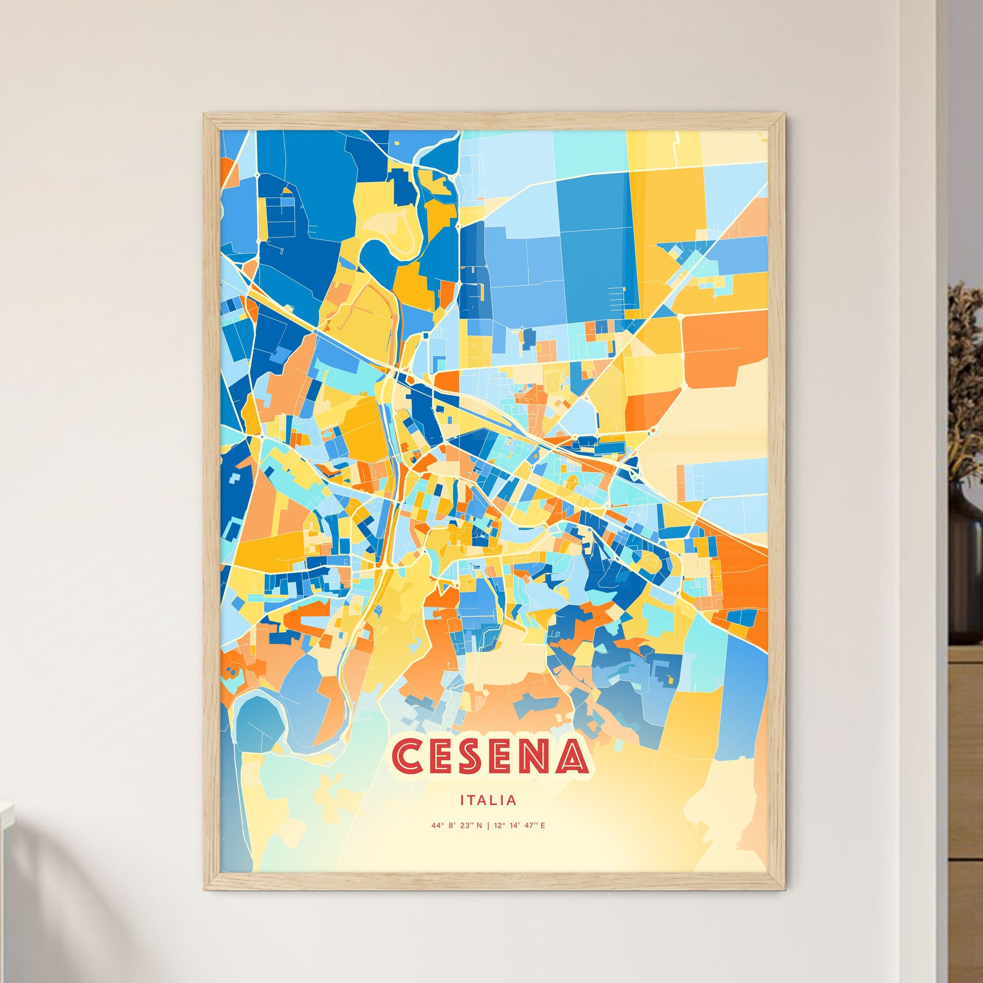 Colorful Cesena Italy Fine Art Map Blue Orange