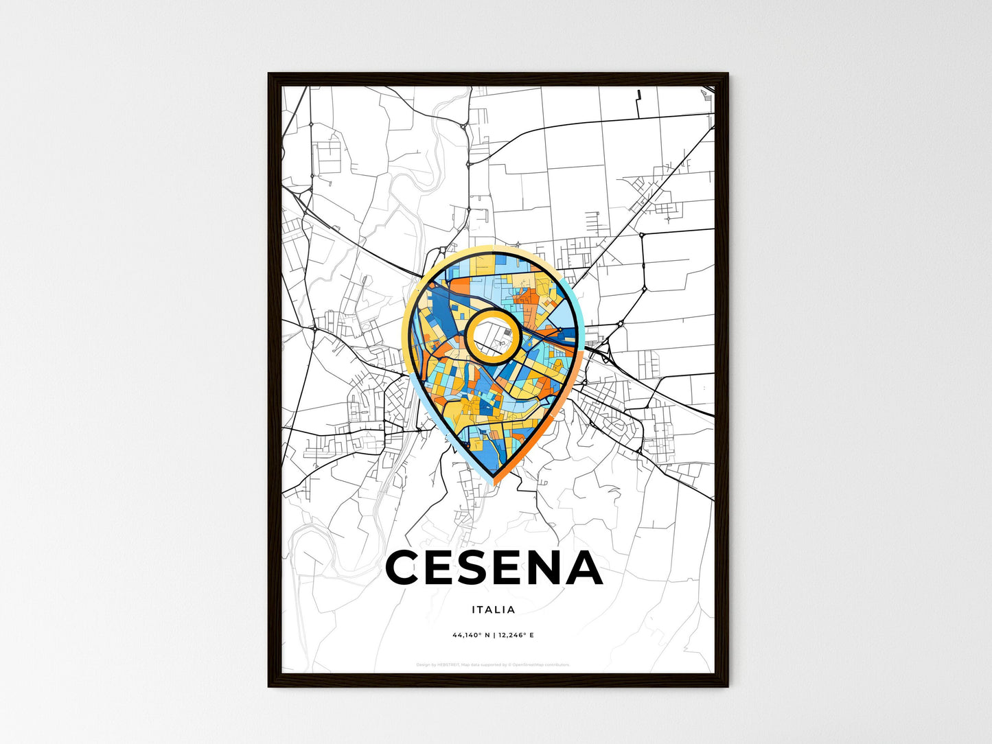 Cesena Italy wedding art map with pointer icon