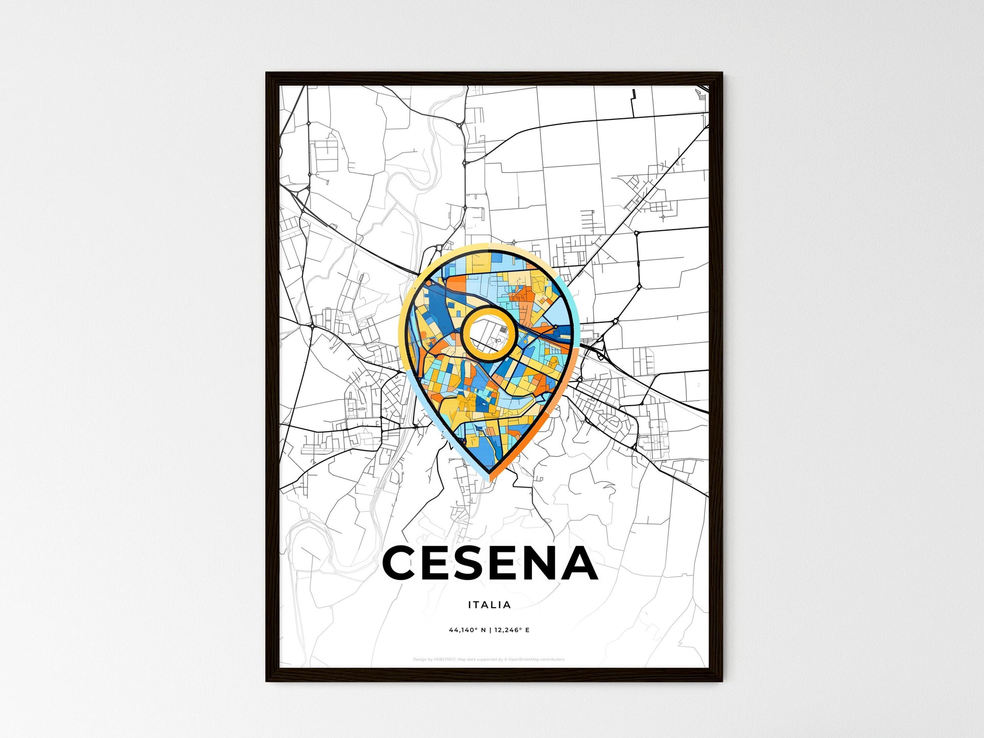 Cesena Italy wedding art map with pointer icon