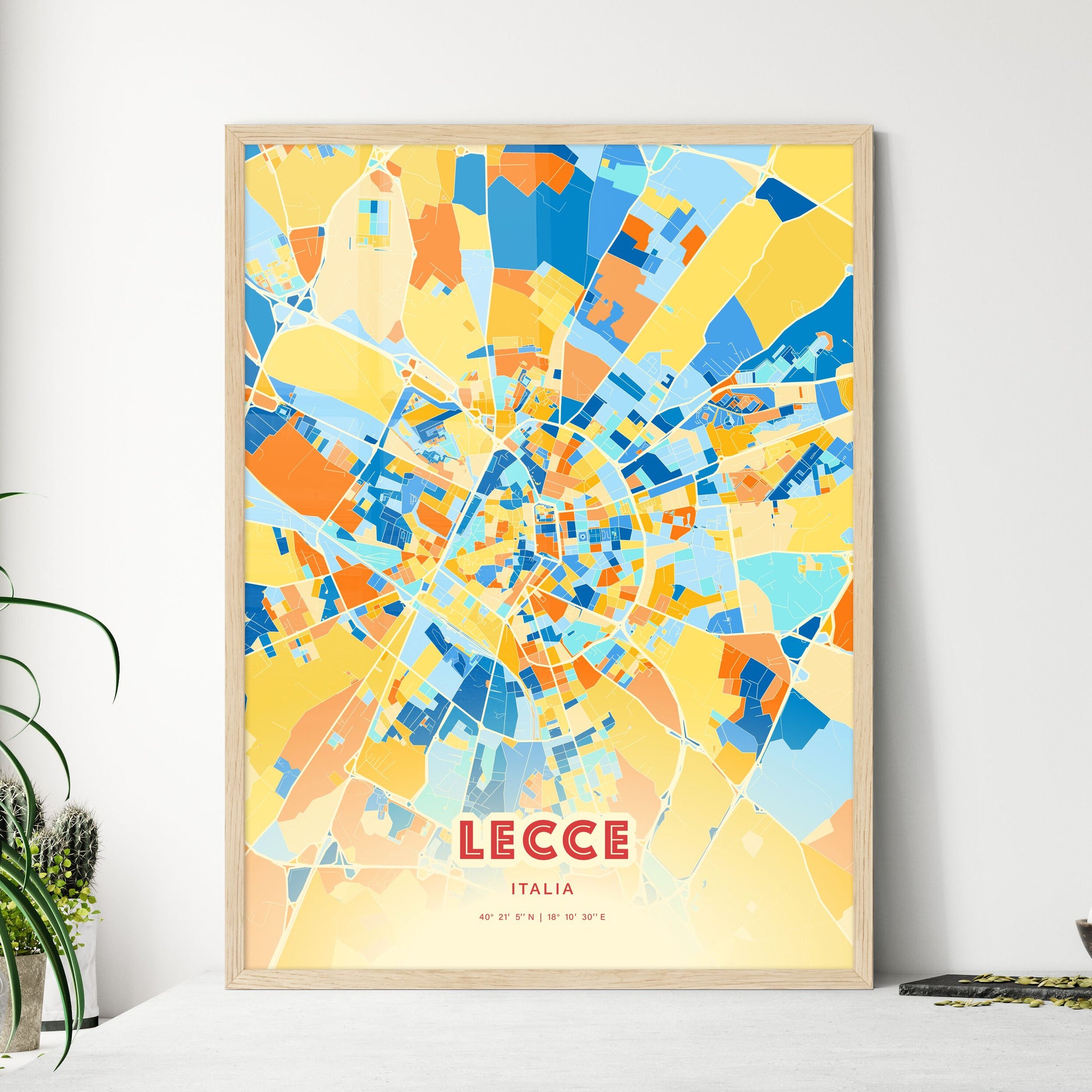 Colorful Lecce Italy Fine Art Map Blue Orange