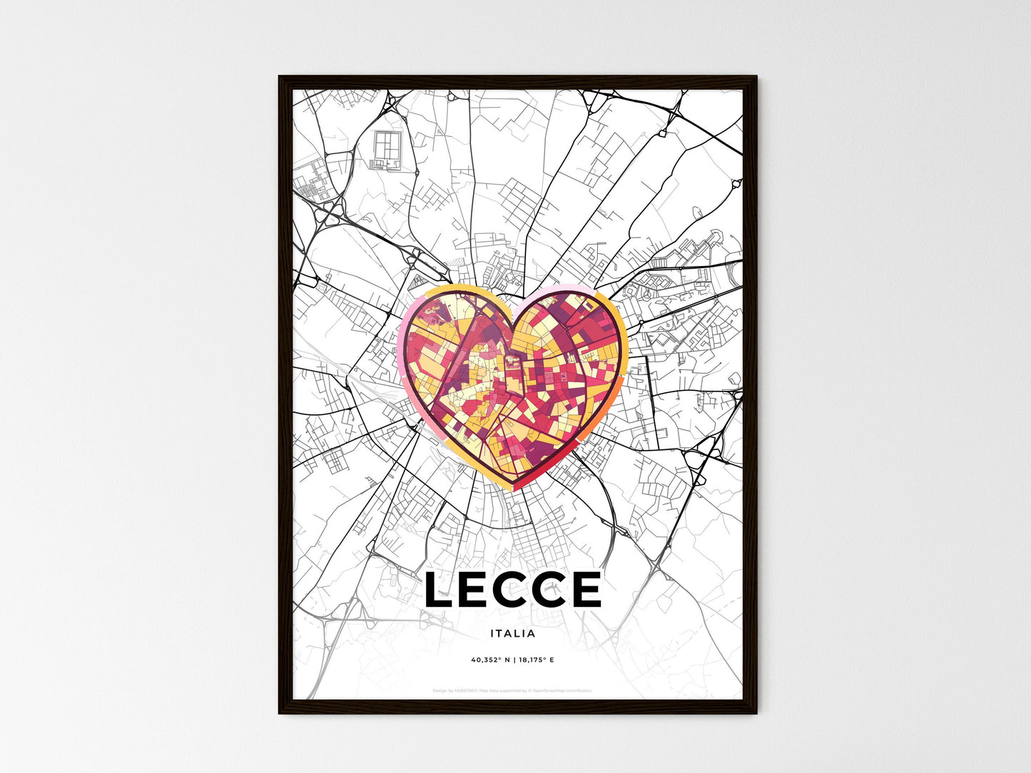 Lecce Italy wedding art map with heart icon