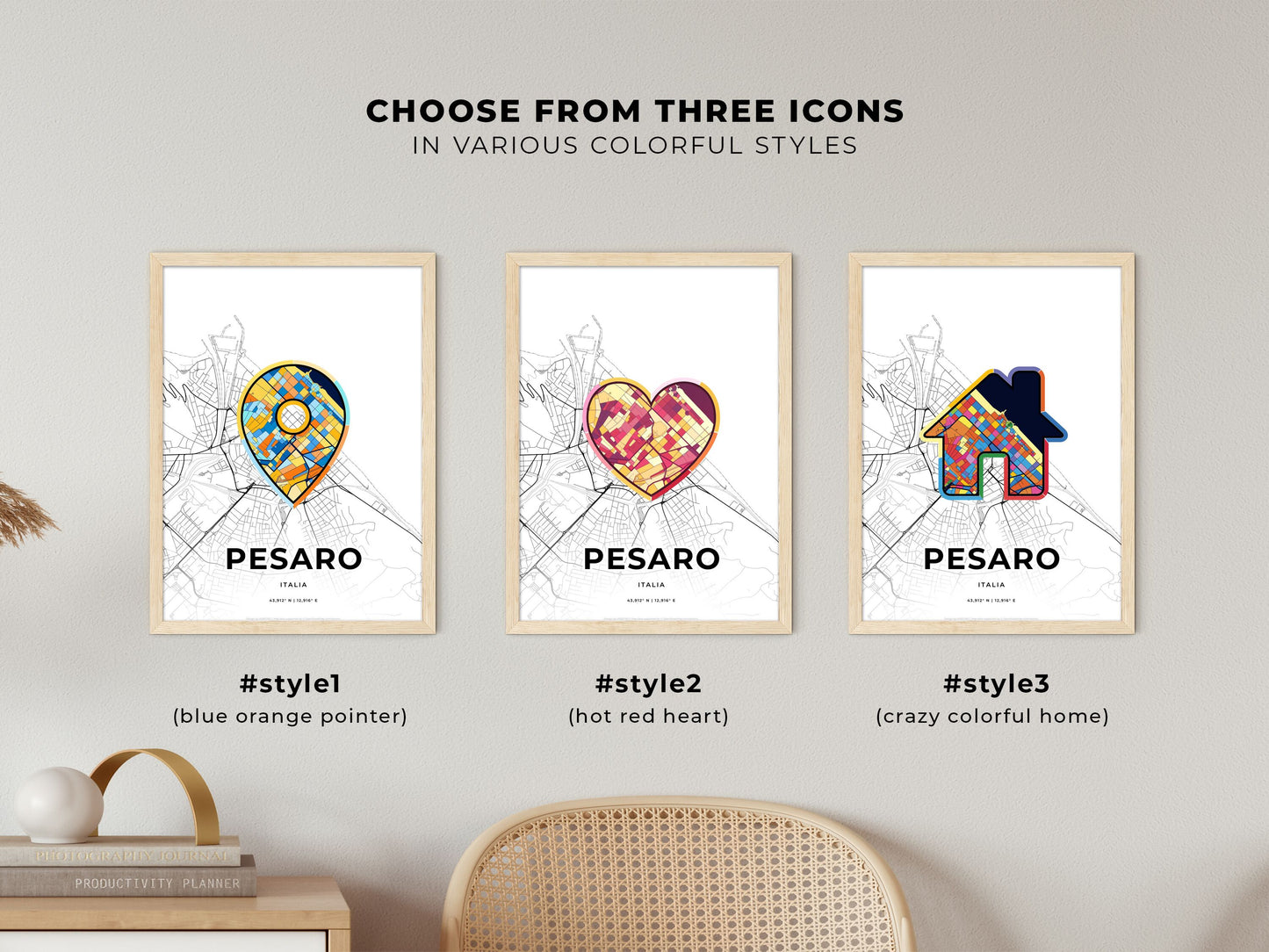 Pesaro Italy maps with colorful icons