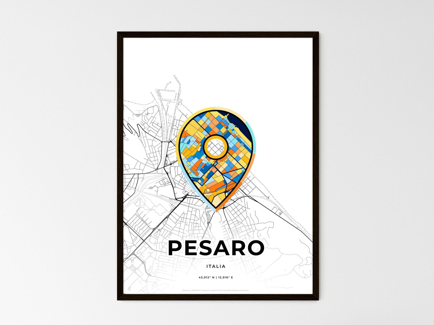 Pesaro Italy wedding art map with pointer icon