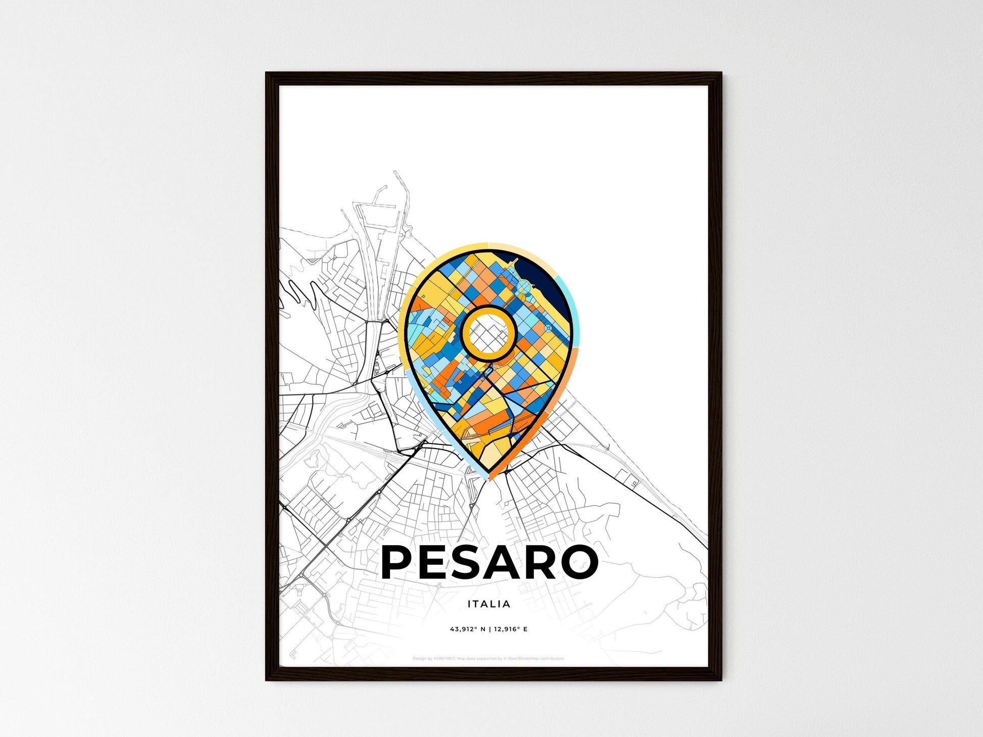 Pesaro Italy wedding art map with pointer icon