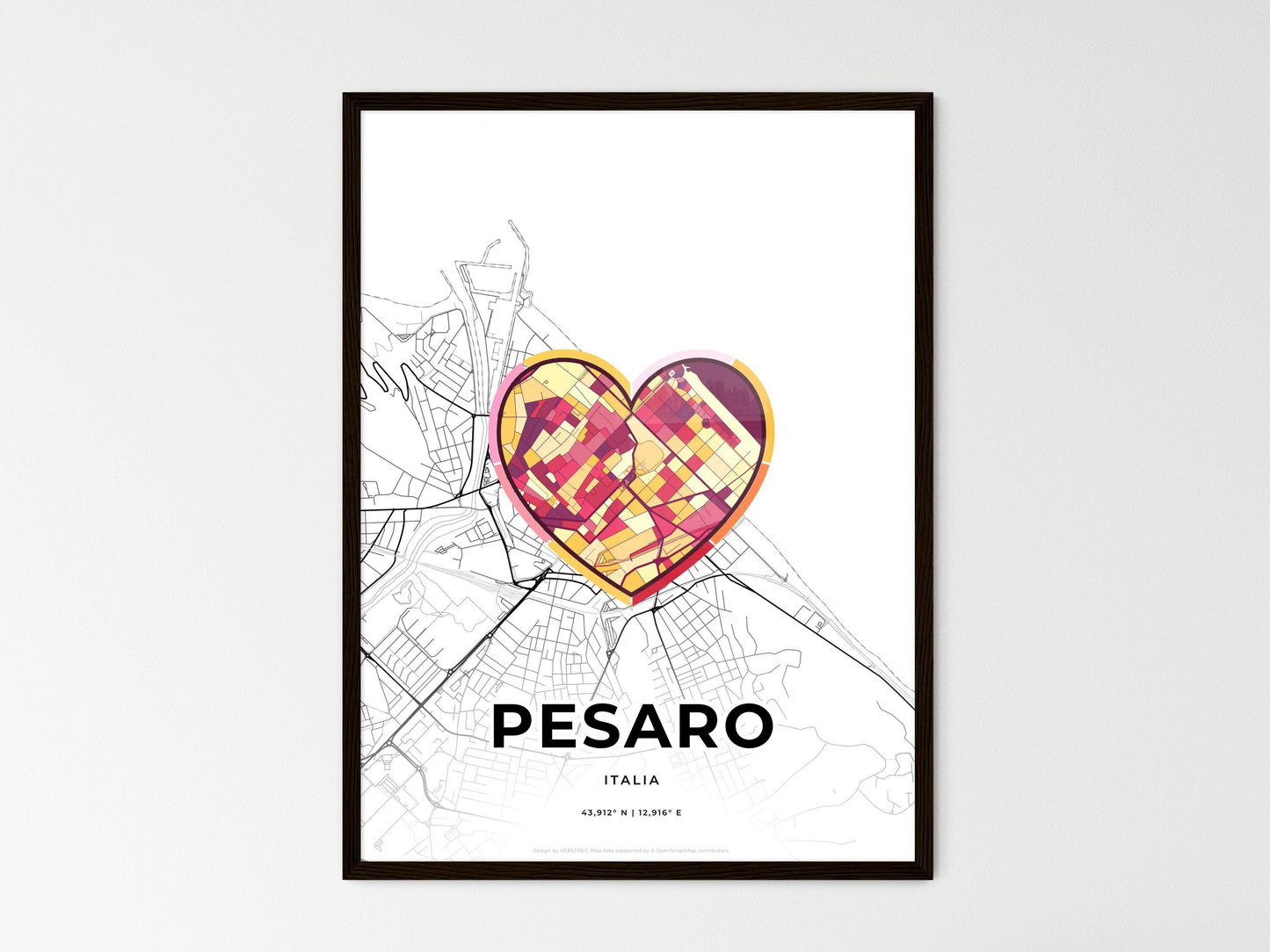 Pesaro Italy wedding art map with heart icon