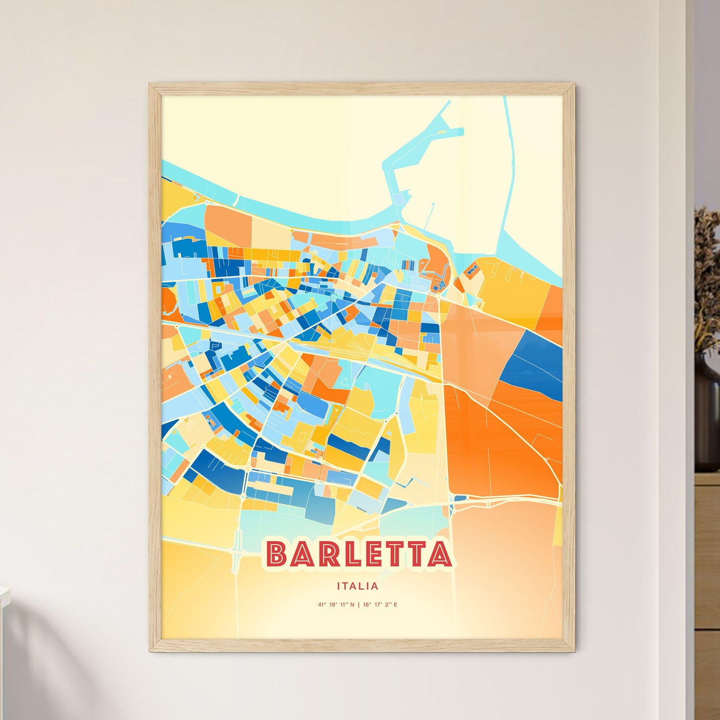 Colorful Barletta Italy Fine Art Map Blue Orange