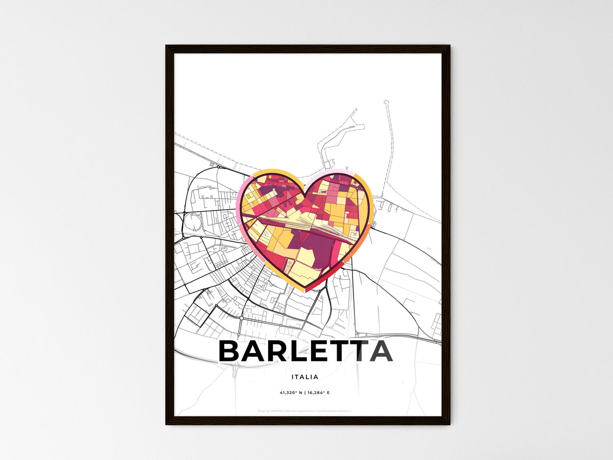 Barletta Italy wedding art map with heart icon