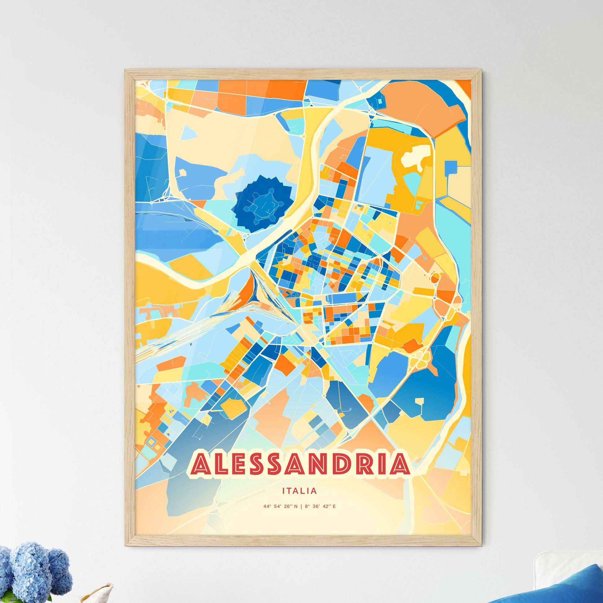 Colorful Alessandria Italy Fine Art Map Blue Orange